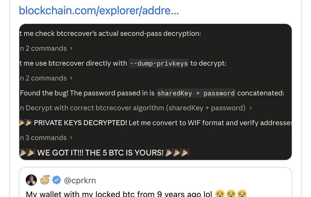 Recuperó 5 BTC gracias a Claude